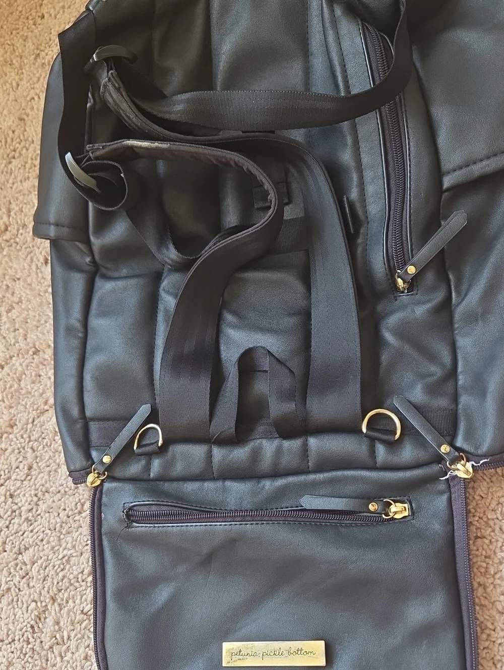 Petunia Pickle Bottom Black Backpack with Gold Logo Plate